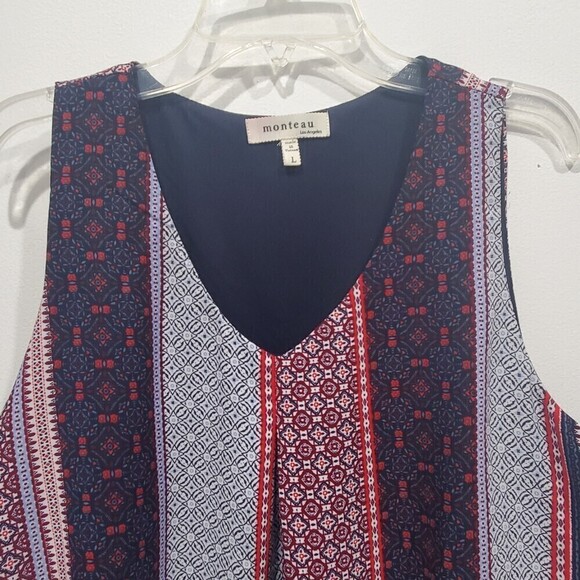 Monteau Multi Patterned Striped Layered Sleeveless Boho Top, L - Picture 4 of 8